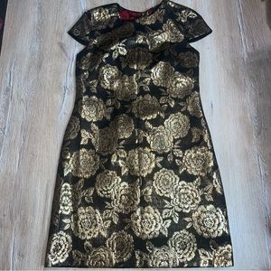 Sam Edelman Women's Floral Embroidered Cap Sleeve Midi Dress Black Gold Size 8